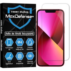 Folie Sticla CASEY STUDIOS pentru iPhone 13 Mini, MaxDefense+ Classic, Full Glue, Sticla Securizata, Duritate Militara, Ultra HD, Protectie Profesionala Ecran 3D, Anti Zgarieturi, Anti Socuri