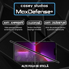 Folie Sticla CASEY STUDIOS pentru iPhone 13 Pro Max, MaxDefense+ Classic, Full Glue, Sticla Securizata, Duritate Militara, Ultra HD, Protectie Profesionala Ecran 3D, Anti Zgarieturi, Anti Socuri Transparent