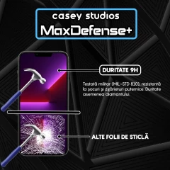 Folie Sticla CASEY STUDIOS pentru iPhone 13 Pro Max, MaxDefense+ Classic, Full Glue, Sticla Securizata, Duritate Militara, Ultra HD, Protectie Profesionala Ecran 3D, Anti Zgarieturi, Anti Socuri Transparent