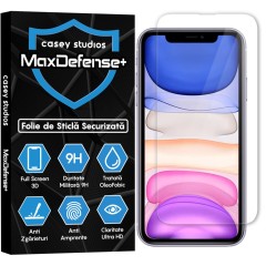 Folie Sticla CASEY STUDIOS pentru iPhone 11 Pro Max, MaxDefense+ Classic, Full Glue, Sticla Securizata, Duritate Militara, Ultra HD, Protectie Profesionala Ecran 3D, Anti Zgarieturi, Anti Socuri