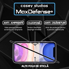 Folie Sticla CASEY STUDIOS pentru iPhone 11 Pro Max, MaxDefense+ Classic, Full Glue, Sticla Securizata, Duritate Militara, Ultra HD, Protectie Profesionala Ecran 3D, Anti Zgarieturi, Anti Socuri Transparent