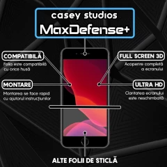 Folie Sticla CASEY STUDIOS pentru iPhone 7 / 8, MaxDefense+ Classic, Full Glue, Sticla Securizata, Duritate Militara, Ultra HD, Protectie Profesionala Ecran 3D, Anti Zgarieturi, Anti Socuri Transparent