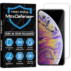 Folie Sticla CASEY STUDIOS pentru iPhone XR / 11, MaxDefense+ Classic, Full Glue, Sticla Securizata, Duritate Militara, Ultra HD, Protectie Profesionala Ecran 3D, Anti Zgarieturi, Anti Socuri