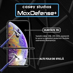 Folie Sticla CASEY STUDIOS pentru iPhone XS Max, MaxDefense+ Classic, Full Glue, Sticla Securizata, Duritate Militara, Ultra HD, Protectie Profesionala Ecran 3D, Anti Zgarieturi, Anti Socuri Transparent