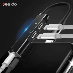 Adaptor Lightning la 2x Lightning & Jack 3.5mm Yesido Audio Cable, YAU-13 - Negru Negru