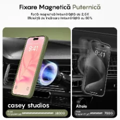 Husa MagSafe pentru iPhone 12/12 Pro, CASEY STUDIOS, de Protectie, Slim, pentru Incarcare Wireless, Margini Ridicate pentru Protectia Ecranului si a Camerelor Green