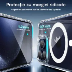 Husa MagSafe pentru iPhone 12 Pro Max, CASEY STUDIOS, de Protectie, Slim, pentru Incarcare Wireless, Margini Ridicate pentru Protectia Ecranului si a Camerelor Transparent