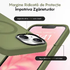 Husa MagSafe pentru iPhone 13, CASEY STUDIOS, de Protectie, Slim, pentru Incarcare Wireless, Margini Ridicate pentru Protectia Ecranului si a Camerelor Green