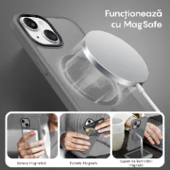 Husa MagSafe pentru iPhone 14, CASEY STUDIOS, de Protectie, Slim, pentru Incarcare Wireless, Margini Ridicate pentru Protectia Ecranului si a Camerelor Light Grey