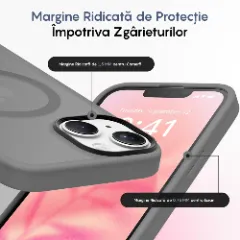 Husa MagSafe pentru iPhone 14, CASEY STUDIOS, de Protectie, Slim, pentru Incarcare Wireless, Margini Ridicate pentru Protectia Ecranului si a Camerelor Light Grey