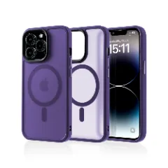 Husa MagSafe pentru iPhone 14 Pro, CASEY STUDIOS, de Protectie, Slim, pentru Incarcare Wireless, Margini Ridicate pentru Protectia Ecranului si a Camerelor Dark Purple 