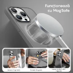 Husa MagSafe pentru iPhone 14 Pro, CASEY STUDIOS, de Protectie, Slim, pentru Incarcare Wireless, Margini Ridicate pentru Protectia Ecranului si a Camerelor Light Grey