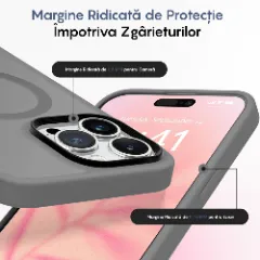 Husa MagSafe pentru iPhone 14 Pro, CASEY STUDIOS, de Protectie, Slim, pentru Incarcare Wireless, Margini Ridicate pentru Protectia Ecranului si a Camerelor Light Grey