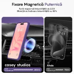 Husa MagSafe pentru iPhone 15, CASEY STUDIOS, de Protectie, Slim, pentru Incarcare Wireless, Margini Ridicate pentru Protectia Ecranului si a Camerelor Dark Purple