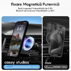 Husa MagSafe pentru iPhone 15 Pro, CASEY STUDIOS, de Protectie, Slim, pentru Incarcare Wireless, Margini Ridicate pentru Protectia Ecranului si a Camerelor Black