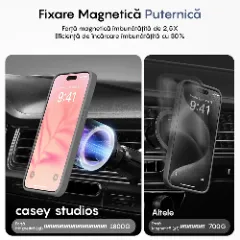 Husa MagSafe pentru iPhone 15 Pro, CASEY STUDIOS, de Protectie, Slim, pentru Incarcare Wireless, Margini Ridicate pentru Protectia Ecranului si a Camerelor Light Grey