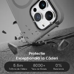 Husa MagSafe pentru iPhone 15 Pro, CASEY STUDIOS, de Protectie, Slim, pentru Incarcare Wireless, Margini Ridicate pentru Protectia Ecranului si a Camerelor Light Grey