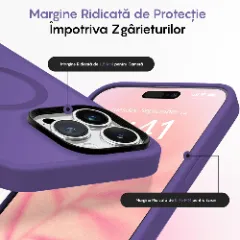 Husa MagSafe pentru iPhone 15 Pro, CASEY STUDIOS, de Protectie, Slim, pentru Incarcare Wireless, Margini Ridicate pentru Protectia Ecranului si a Camerelor Dark Purple