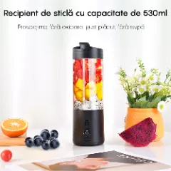 Mini Blender Portabil LAGATO BlendXpert Pro, 24000 RMP, 150W, 4000mAh, Capacitate 530ml, 6 Lame Ascutite de Otel, Tehnologie Pulse, Design Unic, Impermeabil, Smoothie-uri, Sucuri, Shake-uri Proteice, Negru Negru