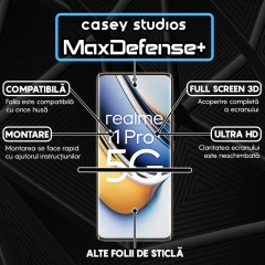 Folie Sticla CASEY STUDIOS compatibila cu Realme 11 Pro Plus, Full Glue, Duritate Militara, Ultra HD, Anti Zgarieturi, Anti Amprente, Anti Socuri, Margini Negre Negru
