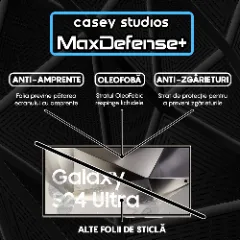 Folie Sticla CASEY STUDIOS compatibila cu Samsung Galaxy S24 Ultra / S23 Ultra, Full Glue, Duritate Militara, Ultra HD, Anti Zgarieturi, Anti Amprente, Anti Socuri, Margini Negre Negru