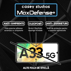 Folie Sticla CASEY STUDIOS compatibila cu Samsung Galaxy A33 5G, Full Glue, Duritate Militara, Ultra HD, Anti Zgarieturi, Anti Amprente, Anti Socuri, Margini Negre Negru
