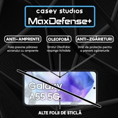 Folie Sticla CASEY STUDIOS compatibila cu Samsung Galaxy A35 / A55, Full Glue, Duritate Militara, Ultra HD, Anti Zgarieturi, Anti Amprente, Anti Socuri, Margini Negre Negru