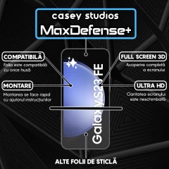 Folie Sticla CASEY STUDIOS compatibila cu Samsung Galaxy S23 FE / A54, Full Glue, Duritate Militara, Ultra HD, Anti Zgarieturi, Anti Amprente, Anti Socuri, Margini Negre Negru