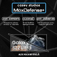 Folie Sticla CASEY STUDIOS compatibila cu Samsung Galaxy S22 Ultra 5G, Full Glue, Duritate Militara, Ultra HD, Anti Zgarieturi, Anti Amprente, Anti Socuri, Margini Negre Negru