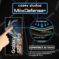 Folie Sticla CASEY STUDIOS compatibila cu Samsung Galaxy S22 Ultra 5G, Full Glue, Duritate Militara, Ultra HD, Anti Zgarieturi, Anti Amprente, Anti Socuri, Margini Negre Negru