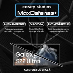 Folie Sticla CASEY STUDIOS compatibila cu Samsung Galaxy S22 Ultra 5G, Full Glue, Duritate Militara, Ultra HD, Anti Zgarieturi, Anti Amprente, Anti Socuri, Margini Negre Negru