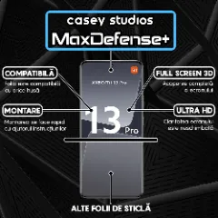 Folie Sticla CASEY STUDIOS compatibila cu Xiaomi 13 Pro, Full Glue, Duritate Militara, Ultra HD, Anti Zgarieturi, Anti Amprente, Anti Socuri, Margini Negre Negru