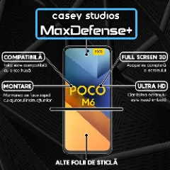 Folie Sticla CASEY STUDIOS compatibila cu Xiaomi Poco M6 4G, Full Glue, Duritate Militara, Ultra HD, Anti Zgarieturi, Anti Amprente, Anti Socuri, Margini Negre Negru