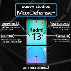 Folie Sticla CASEY STUDIOS compatibila cu Xiaomi Redmi 13, Full Glue, Duritate Militara, Ultra HD, Anti Zgarieturi, Anti Amprente, Anti Socuri, Margini Negre Negru