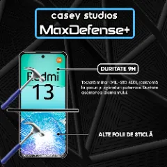 Folie Sticla CASEY STUDIOS compatibila cu Xiaomi Redmi 13, Full Glue, Duritate Militara, Ultra HD, Anti Zgarieturi, Anti Amprente, Anti Socuri, Margini Negre Negru