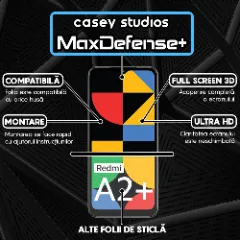 Folie Sticla CASEY STUDIOS compatibila cu Xiaomi Redmi A1 / Redmi A1 Plus / Redmi A2 / Redmi A2 Plus, Full Glue, Duritate Militara, Ultra HD, Anti Zgarieturi, Anti Amprente, Anti Socuri, Margini Negre Negru