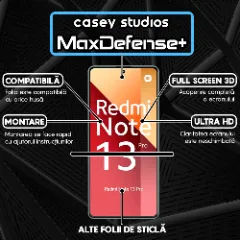 Folie Sticla CASEY STUDIOS compatibila cu Xiaomi Redmi Note 13 / Redmi Note 13 4G / Redmi Note 13 Pro 4G/5G, Full Glue, Duritate Militara, Ultra HD, Anti Zgarieturi, Anti Amprente, Anti Socuri, Margini Negre Negru