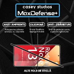 Folie Sticla CASEY STUDIOS compatibila cu Xiaomi Redmi Note 13 / Redmi Note 13 4G / Redmi Note 13 Pro 4G/5G, Full Glue, Duritate Militara, Ultra HD, Anti Zgarieturi, Anti Amprente, Anti Socuri, Margini Negre Negru