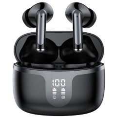 Casti Wireless Bluetooth 5.3 Lagato Sentor Pro cu anularea zgomotului ambiental, in-ear, Latenta redusa, Afisaj digital, Hi-Fi, Microfon, Autonomie 40 ore, Control tactil inteligent, Sport, Negru