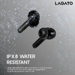 Căști wireless Bluetooth 5.3 Lagato Quantum Elite , anularea zgomotului ambiental, in-ear, sunet clar, microfon HD încorporat, control tactil inteligent, 48 de ore de redare, încărcare rapidă USB-C rezistență la apă IPX8 pentru sport Negru