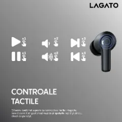 Casti Wireless Bluetooth 5.3 Lagato Aurora X cu anularea zgomotului ambiental, in-ear, Latenta redusa, Afisaj digital, Hi-Fi, Microfon, Autonomie 40 ore, Control tactil inteligent, Sport, Negru Negru