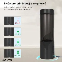 Mini Blender Portabil LAGATO Classic Pro, 24000 RMP, 150W, 4000mAh, Capacitate 500ml, 6 Lame Ascutite de Otel, Tehnologie Pulse, Design Unic, Impermeabil, Smoothie-uri, Sucuri, Shake-uri Proteice, Negru Negru