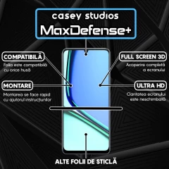 Folie Sticla CASEY STUDIOS? pentru Realme Narzo N61, Full Glue, Sticla Securizata, Duritate Militara, Ultra HD, Protectie Profesionala Ecran 3D, Anti Zgarieturi, Anti Socuri, Negru Negru