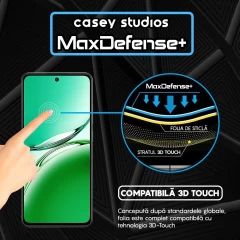 Folie Sticla CASEY STUDIOS? pentru Oppo Reno 12 F 4G, Full Glue, Sticla Securizata, Duritate Militara, Ultra HD, Protectie Profesionala Ecran 3D, Anti Zgarieturi, Anti Socuri, Negru Negru