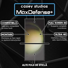 Folie Sticla CASEY STUDIOS? pentru Samsung Galaxy S23 Ultra, Full Glue, Duritate Militara, Ultra HD, Protectie Profesionala Ecran 3D, Anti Zgarieturi, Anti Socuri, Margini Negre Negru