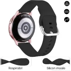 Curea Silicon Samsung Galaxy Watch 4 40mm/4 44mm/4 Clasic 46mm/5 40mm/5 44mm/5 Pro/6 44mm/6 Classic 43mm/6 Clasc 47mm/7 40mm/7 44mm/Active/Active 2 40mm/Active 2 44mm/SE 40mm/ - 20mm Silicone Casey Studios Negru