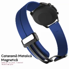 Curea Silicon Samsung Galaxy Watch 4 40mm/4 44mm/4 Clasic 46mm/5 40mm/5 44mm/5 Pro/6 44mm/6 Classic 43mm/6 Clasc 47mm/7 40mm/7 44mm/Active/Active 2 40mm/Active 2 44mm/SE 40mm/ - 20mm Silicone Legatura Metalica Casey Studios Albastru Inchis