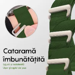 Curea Alpine Loop compatibila cu Apple Watch Ultra 2/Ultra/SE/9/8/7/6/5/4/3/2/1 - 42/44/45/49MM CASEY STUDIOS, Ajustabila, Respirabila, Material din Nailon Verde Inchis