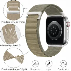 Curea Alpine Loop compatibila cu Apple Watch Ultra 2/Ultra/SE/9/8/7/6/5/4/3/2/1 - 42/44/45/49MM CASEY STUDIOS, Ajustabila, Respirabila, Material din Nailon verde deschis