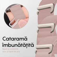 Curea Alpine Loop compatibila cu Apple Watch Ultra 2/Ultra/SE/9/8/7/6/5/4/3/2/1 - 38/40/41MM CASEY STUDIOS, Ajustabila, Respirabila, Material din Nailon Pink Sand